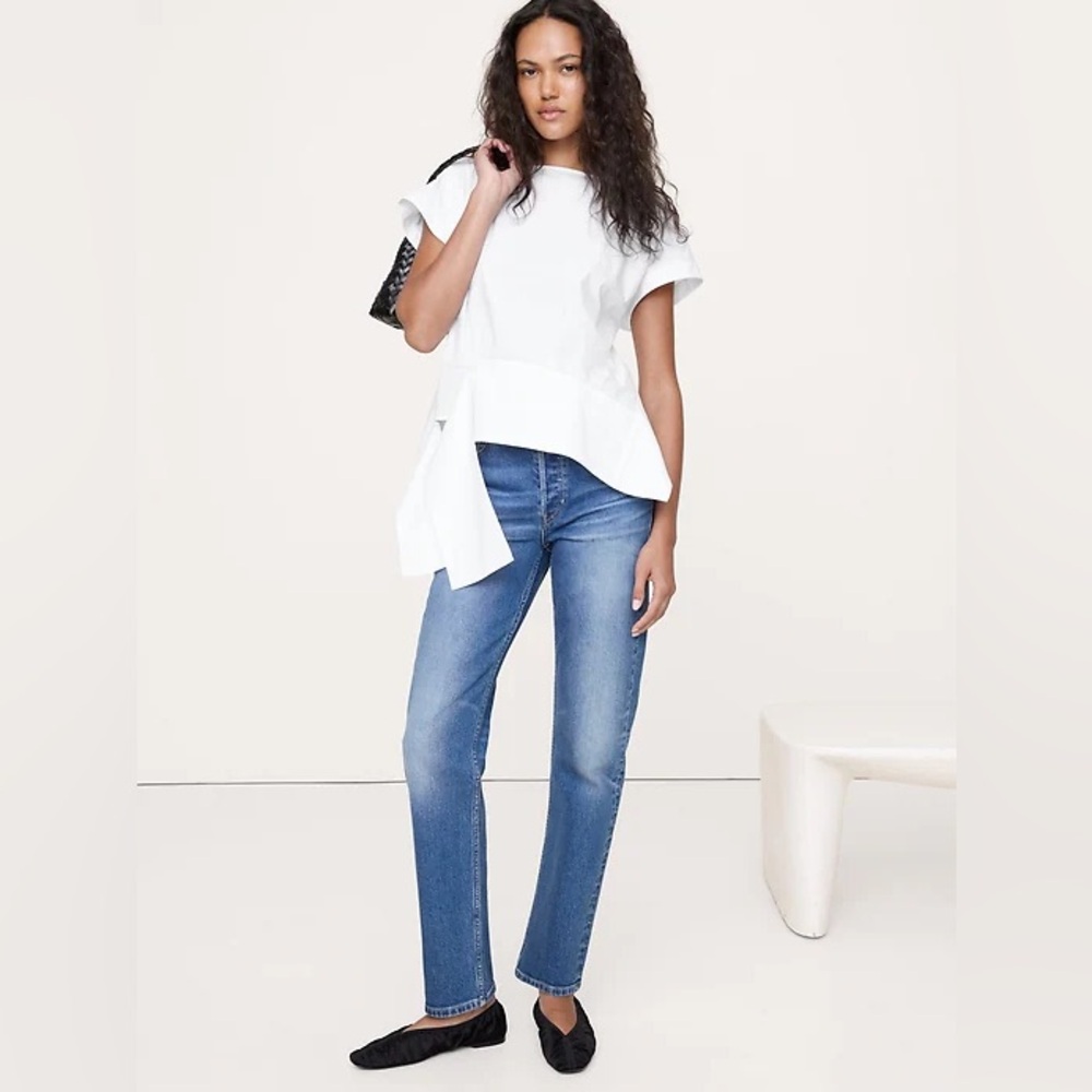 Banana Republic White Asymmetrical Tie-Detail Blouse